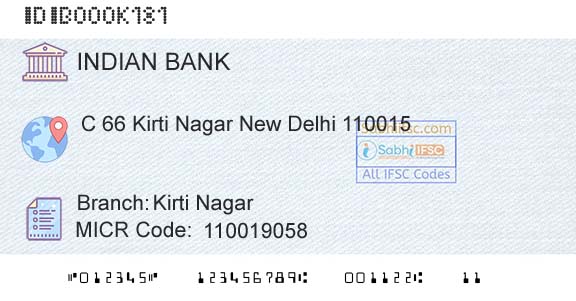 Indian Bank Kirti NagarBranch 