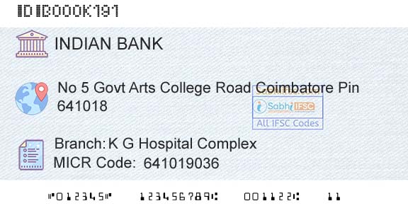 Indian Bank K G Hospital ComplexBranch 