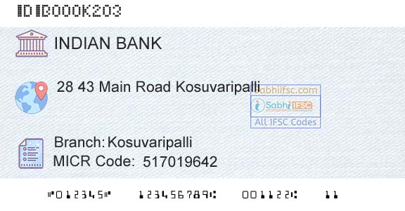 Indian Bank KosuvaripalliBranch 