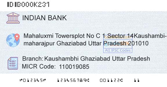 Indian Bank Kaushambhi Ghaziabad Uttar Pradesh Branch 