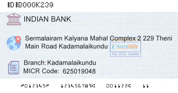 Indian Bank KadamalaikunduBranch 