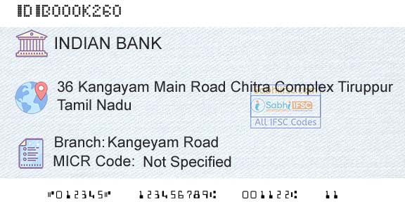 Indian Bank Kangeyam RoadBranch 