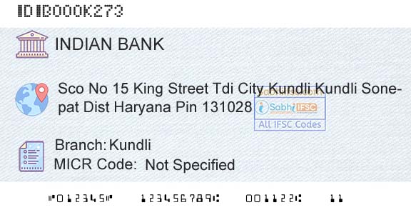 Indian Bank KundliBranch 