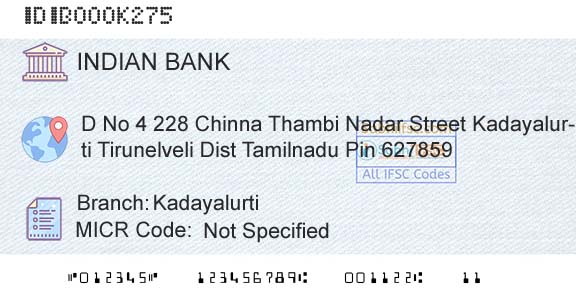 Indian Bank KadayalurtiBranch 