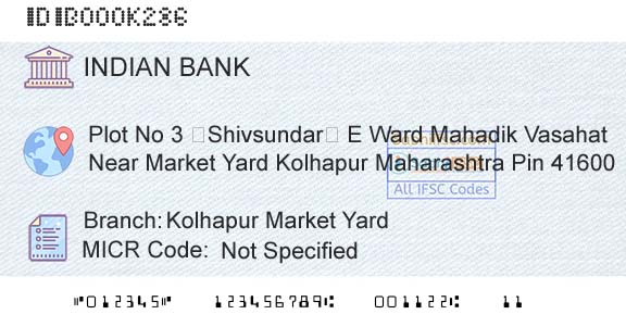 Indian Bank Kolhapur Market YardBranch 