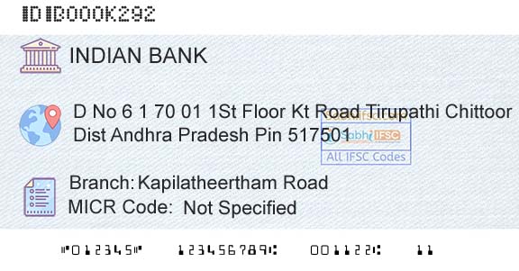 Indian Bank Kapilatheertham RoadBranch 