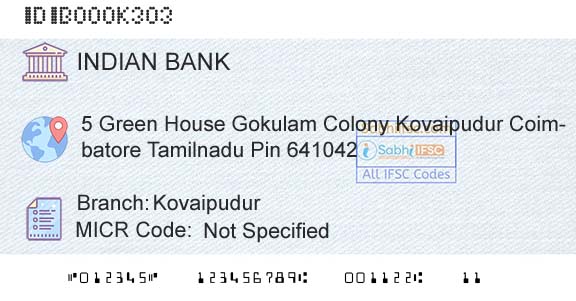 Indian Bank KovaipudurBranch 