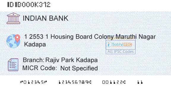Indian Bank Rajiv Park KadapaBranch 