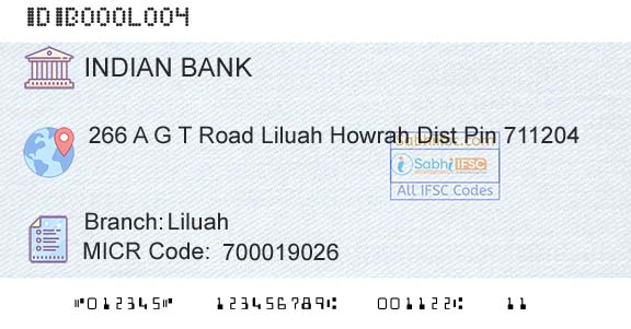 Indian Bank LiluahBranch 