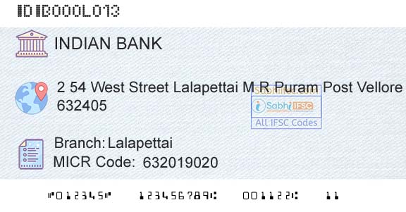Indian Bank LalapettaiBranch 