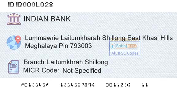 Indian Bank Laitumkhrah ShillongBranch 