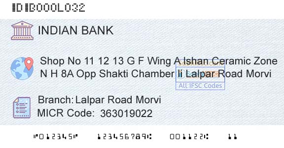 Indian Bank Lalpar Road MorviBranch 