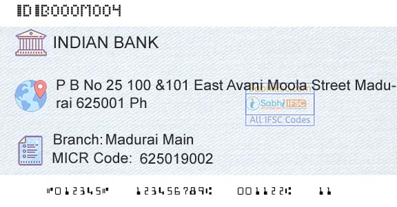 Indian Bank Madurai MainBranch 