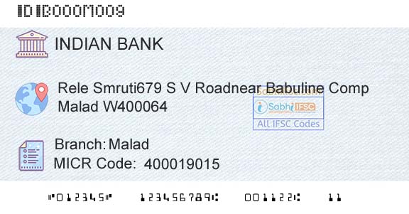 Indian Bank MaladBranch 