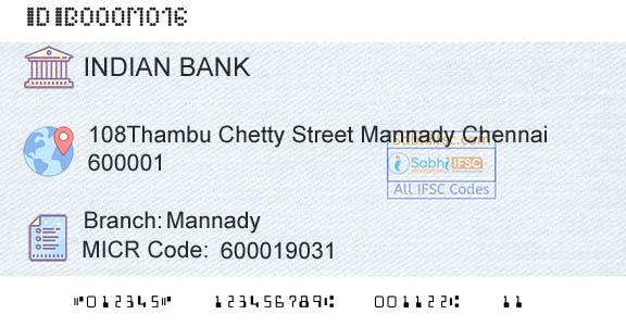 Indian Bank MannadyBranch 