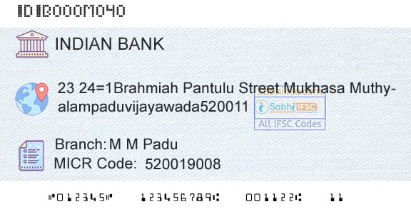 Indian Bank M M PaduBranch 
