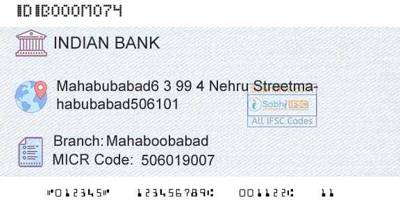 Indian Bank MahaboobabadBranch 