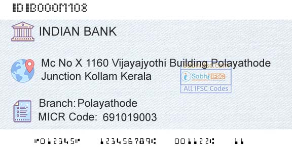 Indian Bank PolayathodeBranch 