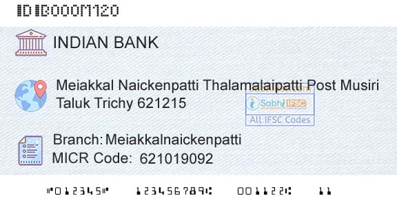 Indian Bank MeiakkalnaickenpattiBranch 
