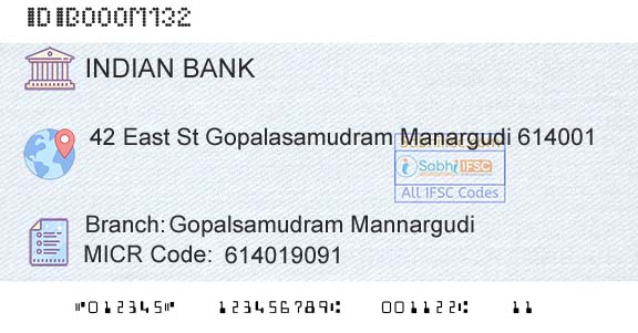 Indian Bank Gopalsamudram Mannargudi Branch 