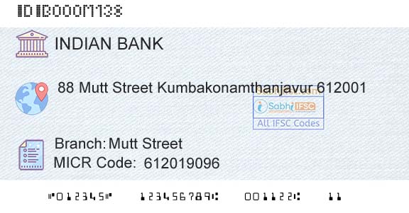 Indian Bank Mutt StreetBranch 