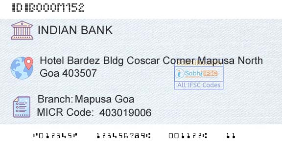 Indian Bank Mapusa GoaBranch 