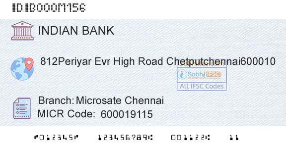 Indian Bank Microsate Chennai Branch 
