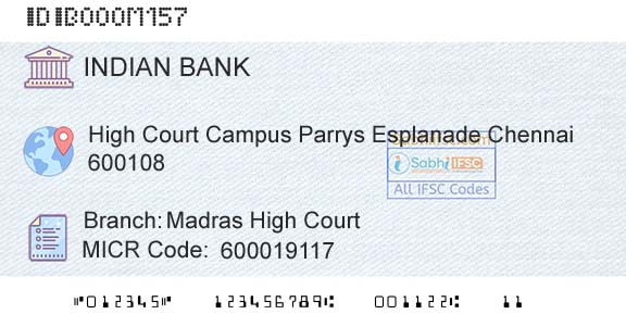 Indian Bank Madras High CourtBranch 