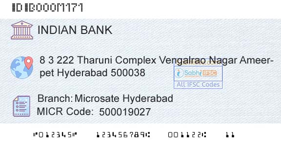 Indian Bank Microsate HyderabadBranch 