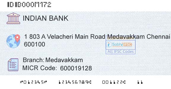 Indian Bank MedavakkamBranch 