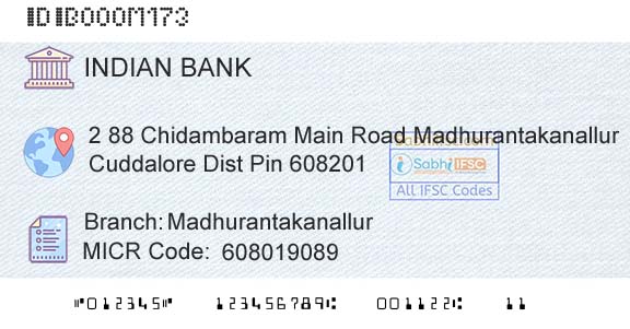 Indian Bank MadhurantakanallurBranch 