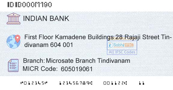 Indian Bank Microsate Branch TindivanamBranch 