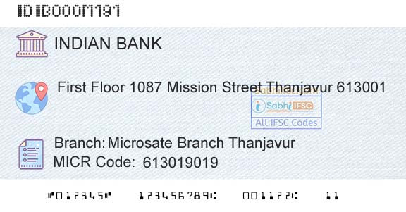 Indian Bank Microsate Branch ThanjavurBranch 