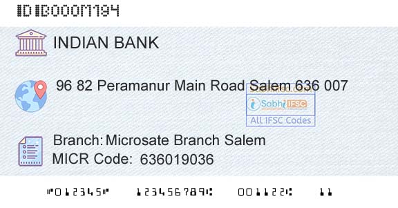 Indian Bank Microsate Branch SalemBranch 