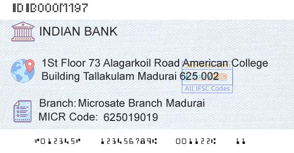 Indian Bank Microsate Branch MaduraiBranch 