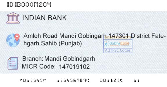 Indian Bank Mandi GobindgarhBranch 