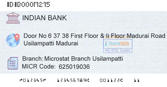 Indian Bank Microstat Branch UsilampattiBranch 