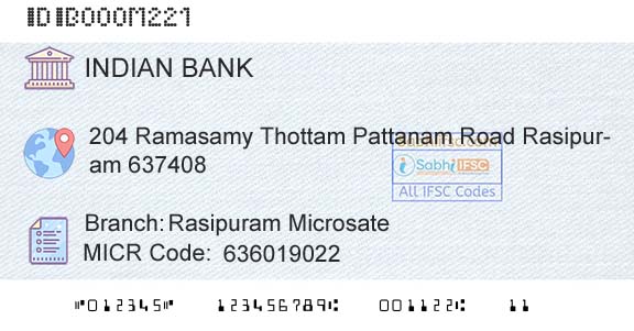 Indian Bank Rasipuram MicrosateBranch 