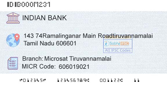 Indian Bank Microsat TiruvannamalaiBranch 