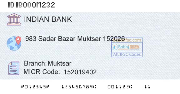 Indian Bank MuktsarBranch 