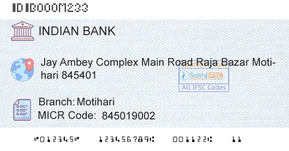 Indian Bank MotihariBranch 