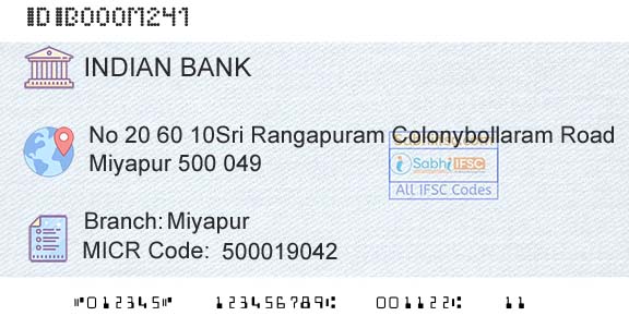 Indian Bank MiyapurBranch 