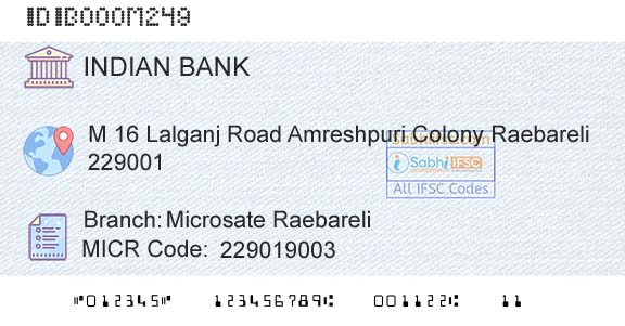 Indian Bank Microsate RaebareliBranch 