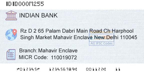 Indian Bank Mahavir EnclaveBranch 