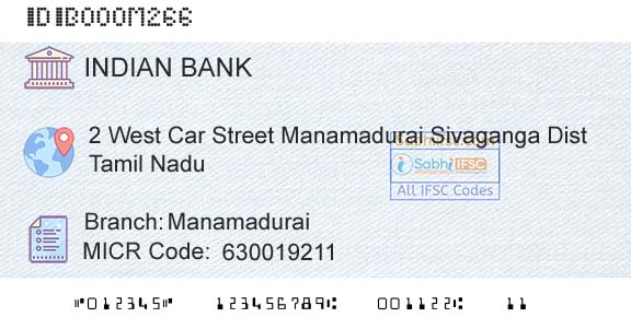 Indian Bank ManamaduraiBranch 