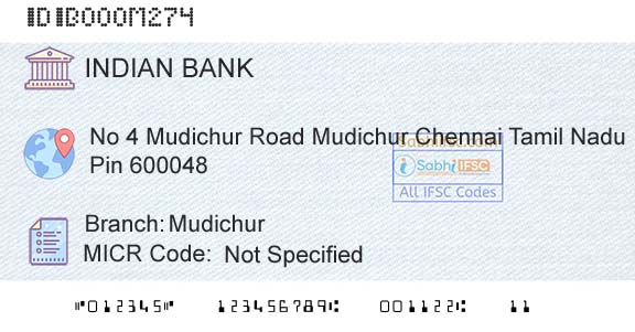 Indian Bank MudichurBranch 