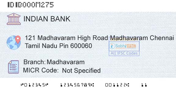 Indian Bank MadhavaramBranch 