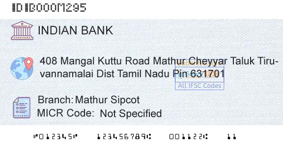 Indian Bank Mathur SipcotBranch 