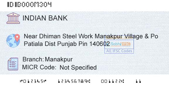 Indian Bank ManakpurBranch 