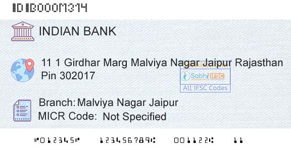 Indian Bank Malviya Nagar JaipurBranch 